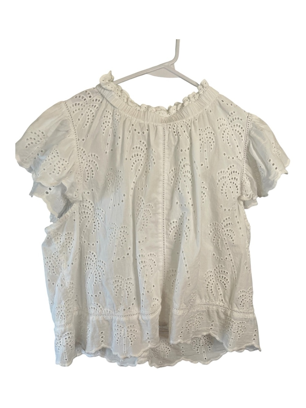 Cottagecore eyelet flutter sleeve white flowy Blouse